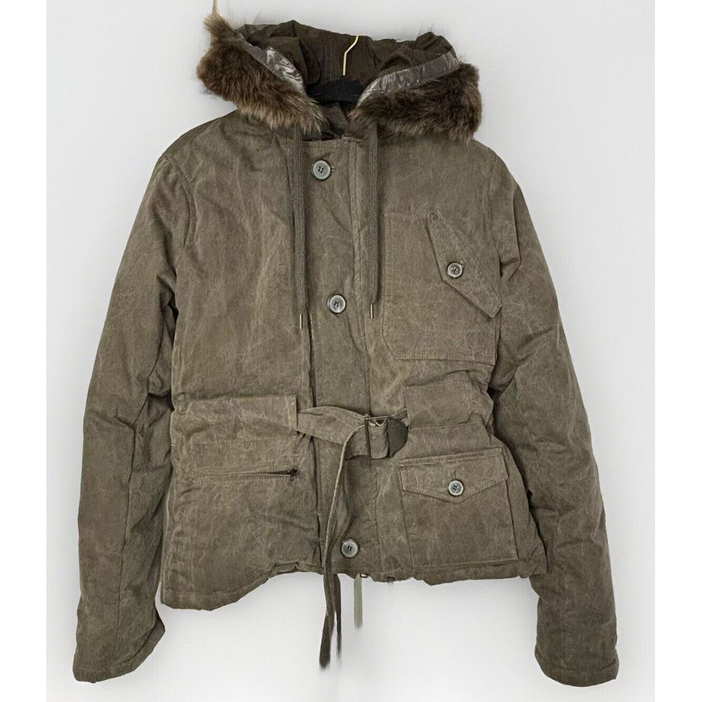 ALLSAINTS Womens 8 Vancouver Down Jacket Fur Hooded Italian Spital $397 EUC